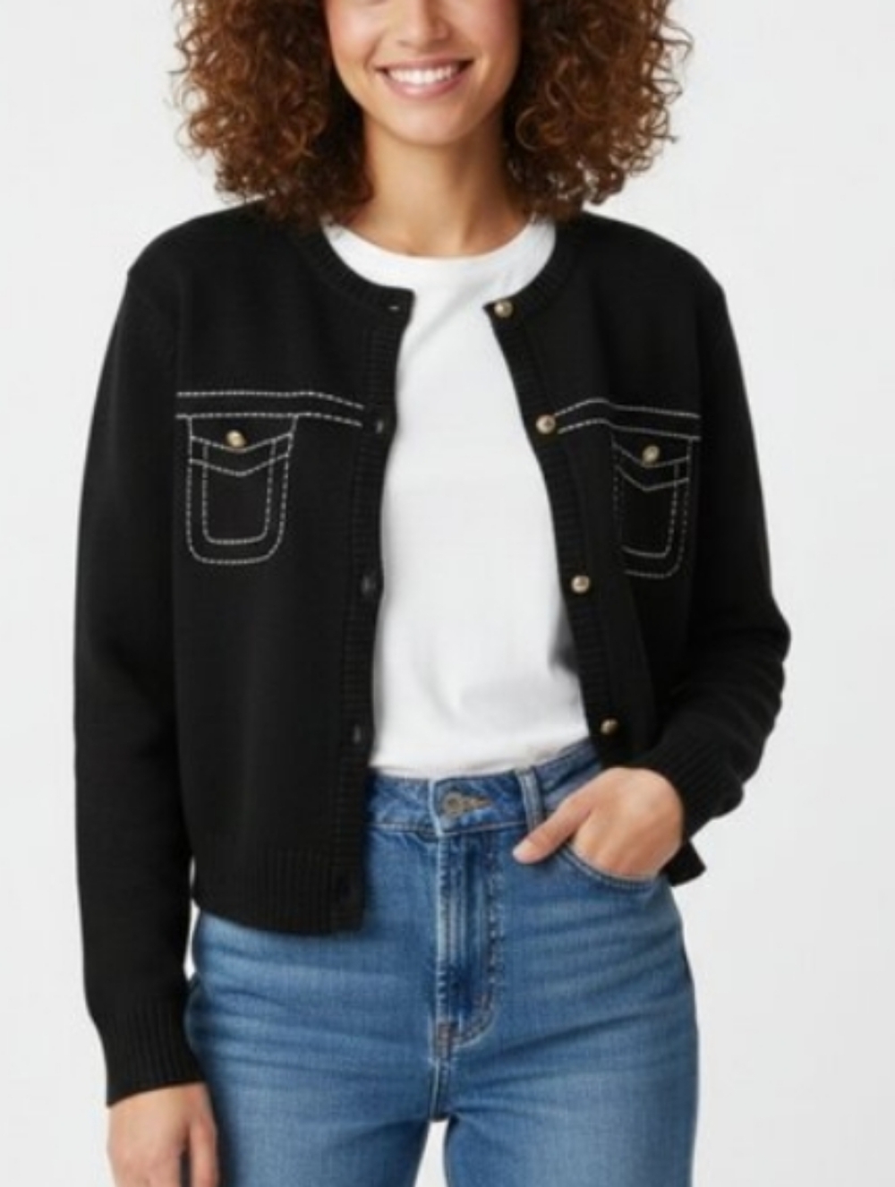 Marc New York Black Cardigan with Gold Buttons Size Medium